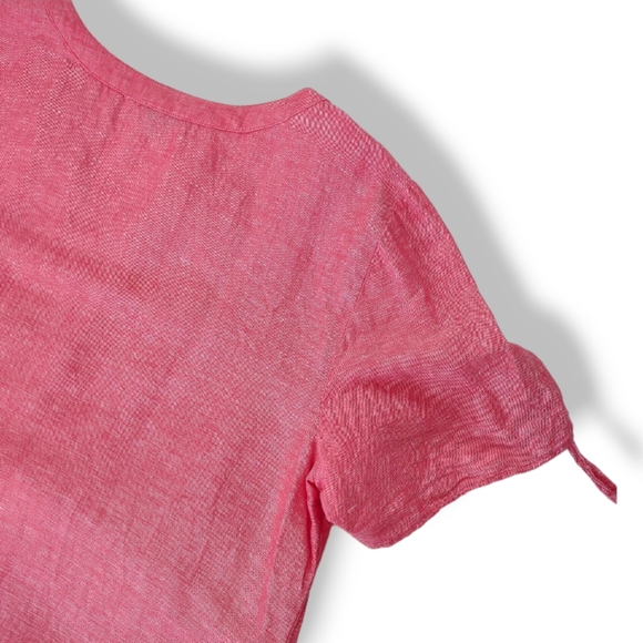 Talbot's Linen Blend Coral Pink Tunic Short Sleeve Tie Detail Top Women's Large - Picture 12 of 16